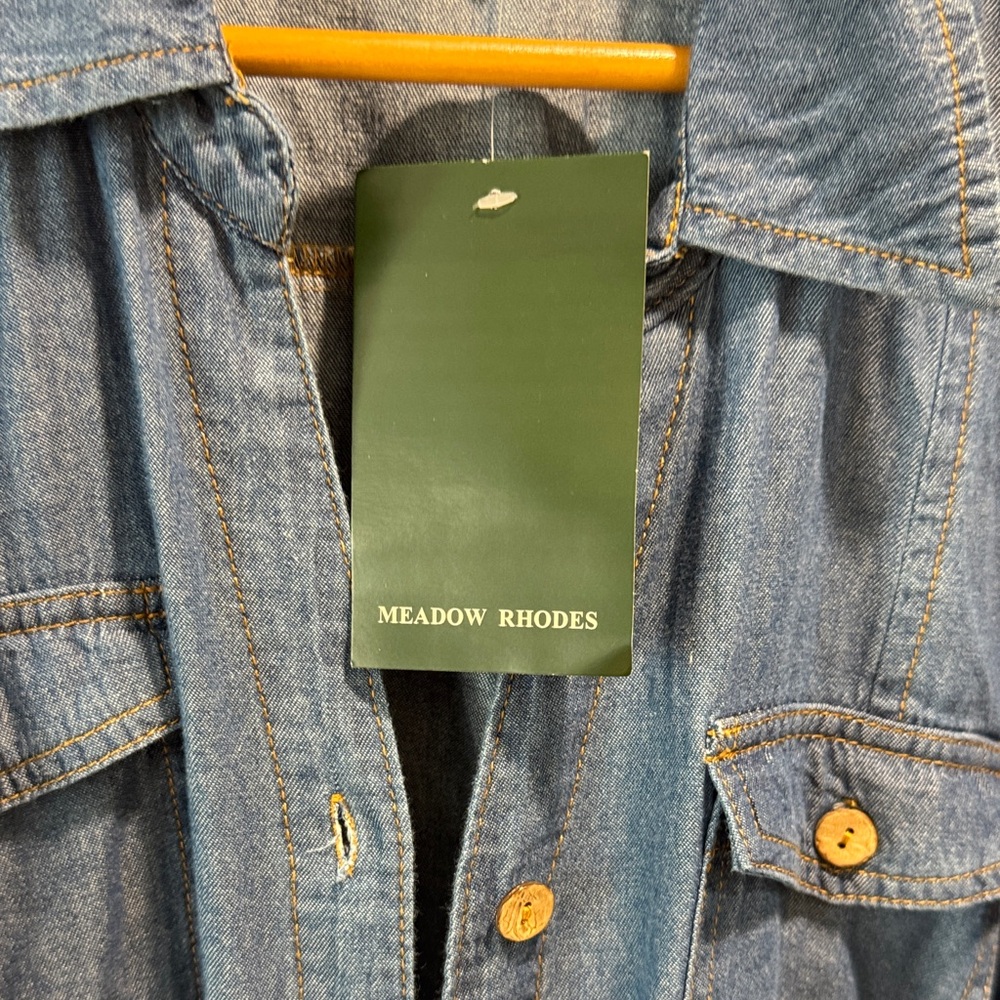 Classic Blue Denim Shirt Dress with Tie Waist - Picture 2 of 7